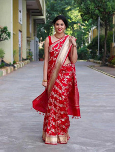 PHEASANT Printed, Woven, Embellished, Applique, Dyed Banarasi Silk Blend, Art Silk Saree