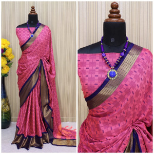 Wamsi Printed, Digital Print, Temple Border, Embroidered, Embellished, Woven, Applique, Checkered Kanjivaram Jacquard, Cotton Silk Saree