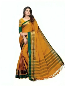 VJ FASHION Solid/Plain Bollywood Cotton Blend Saree
