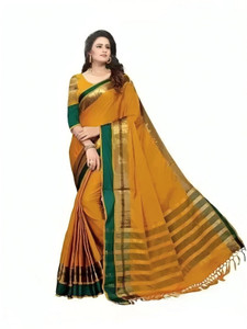 VJ FASHION Solid/Plain Bollywood Cotton Blend Saree