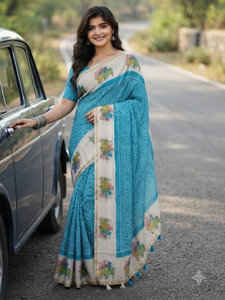 GEETARA Printed Daily Wear Cotton Linen Saree