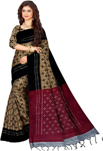 Quetzal Printed Sambalpuri Pure Cotton Saree
