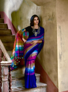 SRINJAN FASHION Color Block Handloom Handloom Cotton Linen Saree