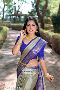 NIYAMI Printed, Woven Banarasi Jacquard, Cotton Silk Saree