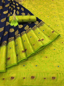 KanjiQueen Woven Kanjivaram Silk Blend Saree