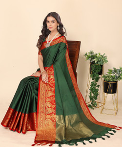 Leeza Store Woven, Solid/Plain, Self Design Banarasi Silk Blend, Cotton Silk Saree