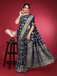 Homigoz बुना हुआ बनारसी प्योर सिल्क साड़ी