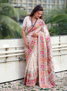 AAGIRI Embellished, Paisley, Self Design, Woven Paithani Cotton Silk Saree