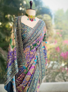 ShivGori Printed, Floral Print, Paisley, Embellished Bollywood Silk Blend Saree