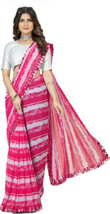 GAVUBAA Printed, Digital Print, Striped Bollywood Georgette Saree