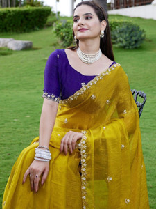 JOVTY Embroidered, Embellished, Applique Bollywood Chiffon Saree