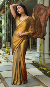 QVIDYA Self Design, Embellished Bollywood Tussar Silk Saree