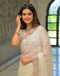 Satrani Embroidered, Embellished Bollywood Chiffon Saree
