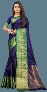 WILLMAKE Printed, Self Design, Color Block, Striped, Embroidered, Woven, Embellished, Solid/Plain Bollywood Jacquard, Art Silk Saree