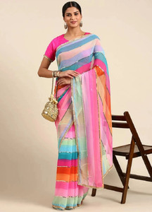 GAVUBAA Striped Bollywood Georgette Saree