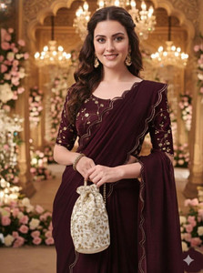 Infyshopy Fashions सेल्फ डिज़ाइन बॉलीवुड जोर्जेट साड़ी