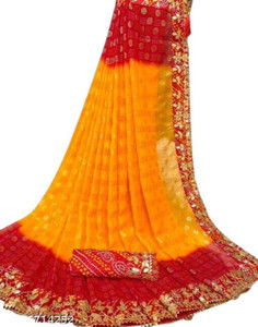 Kashtabhajan Creation Printed Bandhani Georgette Saree