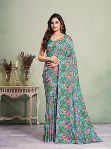 GARDEN VARELI Floral Print Daily Wear Silk Blend Saree