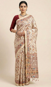 Praaj Printed Madhubani Jute Silk Saree