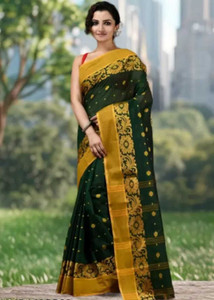 PUJA SHAREE CENTRE सेल्फ डिज़ाइन तांत प्योर कॉटन साड़ी