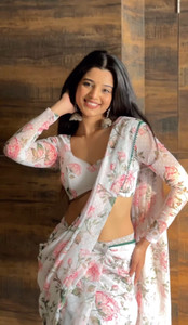 harlin Floral Print Banarasi Georgette Saree