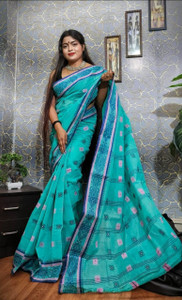 Aishani tant saree ghar सेल्फ डिज़ाइन तांत प्योर कॉटन साड़ी