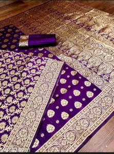 AAGIRI Self Design, Floral Print, Embellished, Woven, Applique Banarasi Jacquard, Art Silk Saree