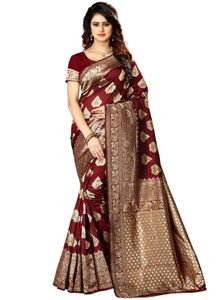 Shoppershopee Woven Kanjivaram Silk Blend Saree Red - Image 6
