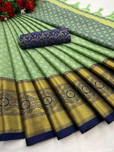 KanjiQueen Woven Kanjivaram Silk Blend, Cotton Silk Saree