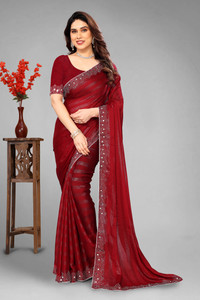 VEERAIVA Embroidered, Self Design Bollywood Chiffon Saree