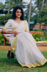 SuperLaxmi Solid/Plain Kasavu Cotton Blend Saree