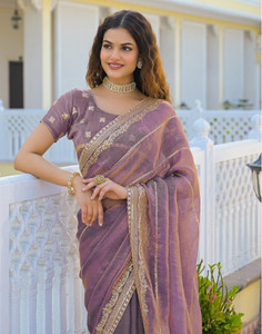 Satrani Embroidered, Embellished Bollywood Chiffon Saree