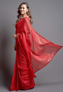 FAMOUS ZONE Striped, Embellished Bollywood Georgette Saree