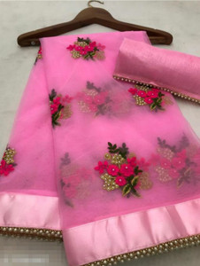 vallavi fashion एम्ब्रॉइडरेड बॉलीवुड नेट साड़ी