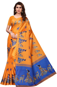 YASHIKA Printed Madhubani Cotton Blend, Art Silk Saree
