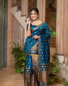 VM Selling Hub Printed Mekhela Chador Silk Blend Saree