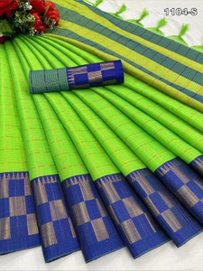 Laxmitax Woven, Embellished, Self Design, Checkered Chettinadu Jacquard, Cotton Silk Saree