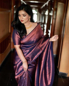 Kronzam Applique, Self Design, Solid/Plain, Digital Print Kanjivaram Jacquard, Art Silk Saree