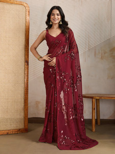 Clemira Self Design, Embellished Bollywood Georgette Saree