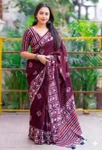 ADTEX Geometric Print Bandhani Cotton Blend Saree
