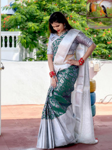 Mishita Enterprise Woven Kanjivaram Jacquard, Pure Silk Saree