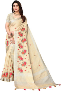 ALAGINI Embroidered Bollywood Linen, Cotton Linen Saree