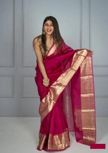 Bansari Textiles Self Design, Woven, Applique, Printed, Temple Border, Striped Daily Wear Organza Saree