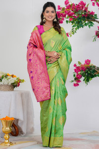 SUBHAM Woven, Embellished Banarasi Silk Blend Saree