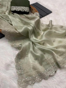 KMK STUDIO Embroidered, Embellished Bollywood Muslin Saree