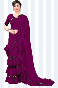 zoentik enterprise Solid/Plain Bollywood Lycra Blend Saree
