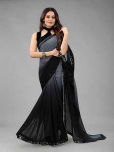 For And Ever Digital Print, Ombre, Polka Print, Embroidered, Embellished, Color Block, Striped Jamdani Georgette, Chiffon Saree