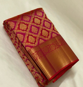SHREE GHANSHYAM FASHION Embellished, Woven, Solid/Plain, Self Design, Striped Bollywood Cotton Silk, Jacquard Saree