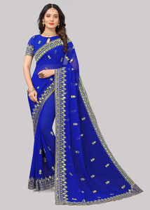 ROSYQUEEN Self Design, Embroidered Bollywood Georgette Saree