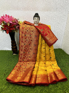 K D F Woven Kanjivaram Silk Blend, Pure Silk Saree